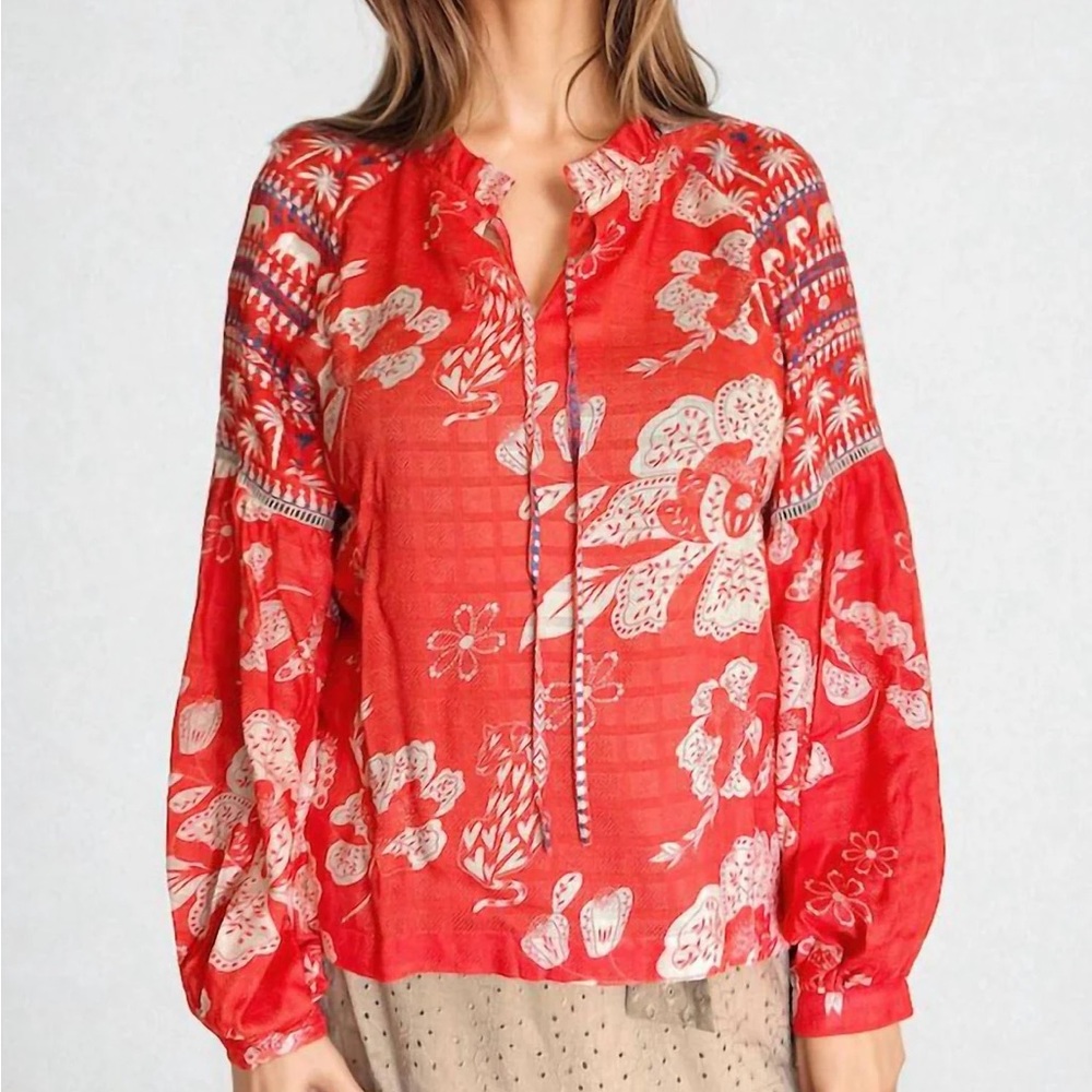 Emily Lovelock -‎ EMMA Coral Batik Print Blouse size large